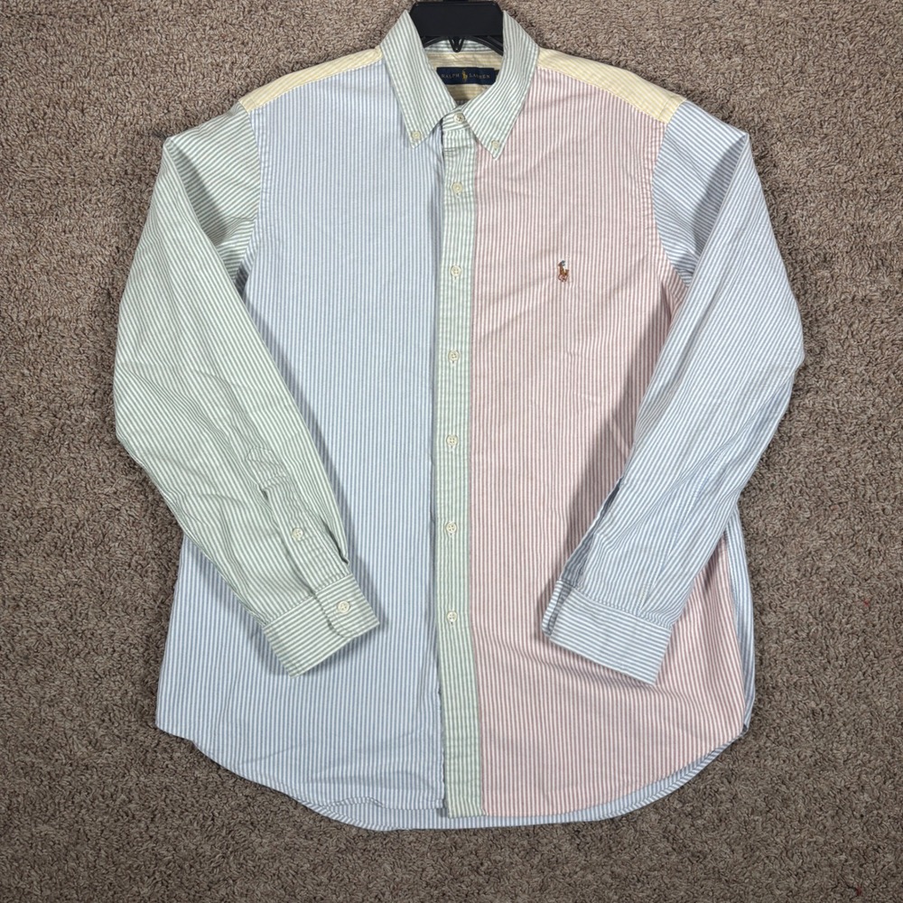 Ralph Lauren Mens L Multi Color Striped Fun Shirt Button Down Cotton Long Sleeve